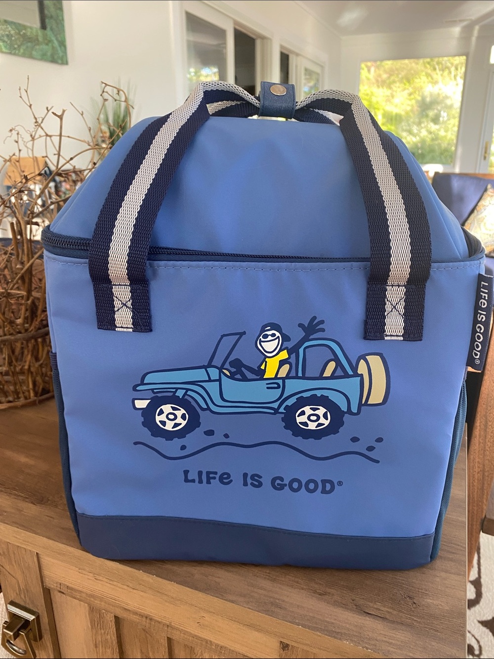 Life Is Good Blue Insulated Cooler Tote with Jeep Graphic